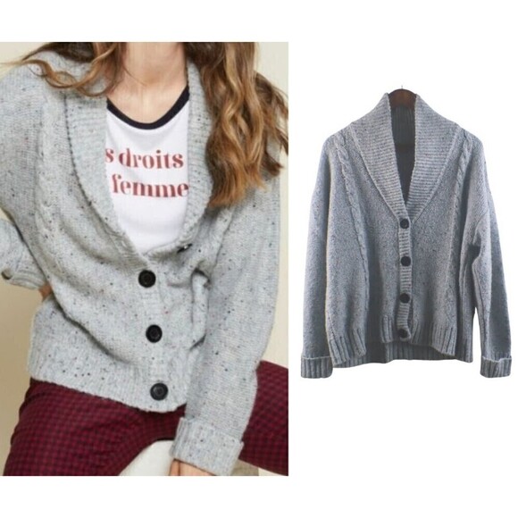 Modcloth Size M Gray Speckled Cozy Moment Shawl Alpaca Cardigan Sweater Casual - Picture 13 of 13
